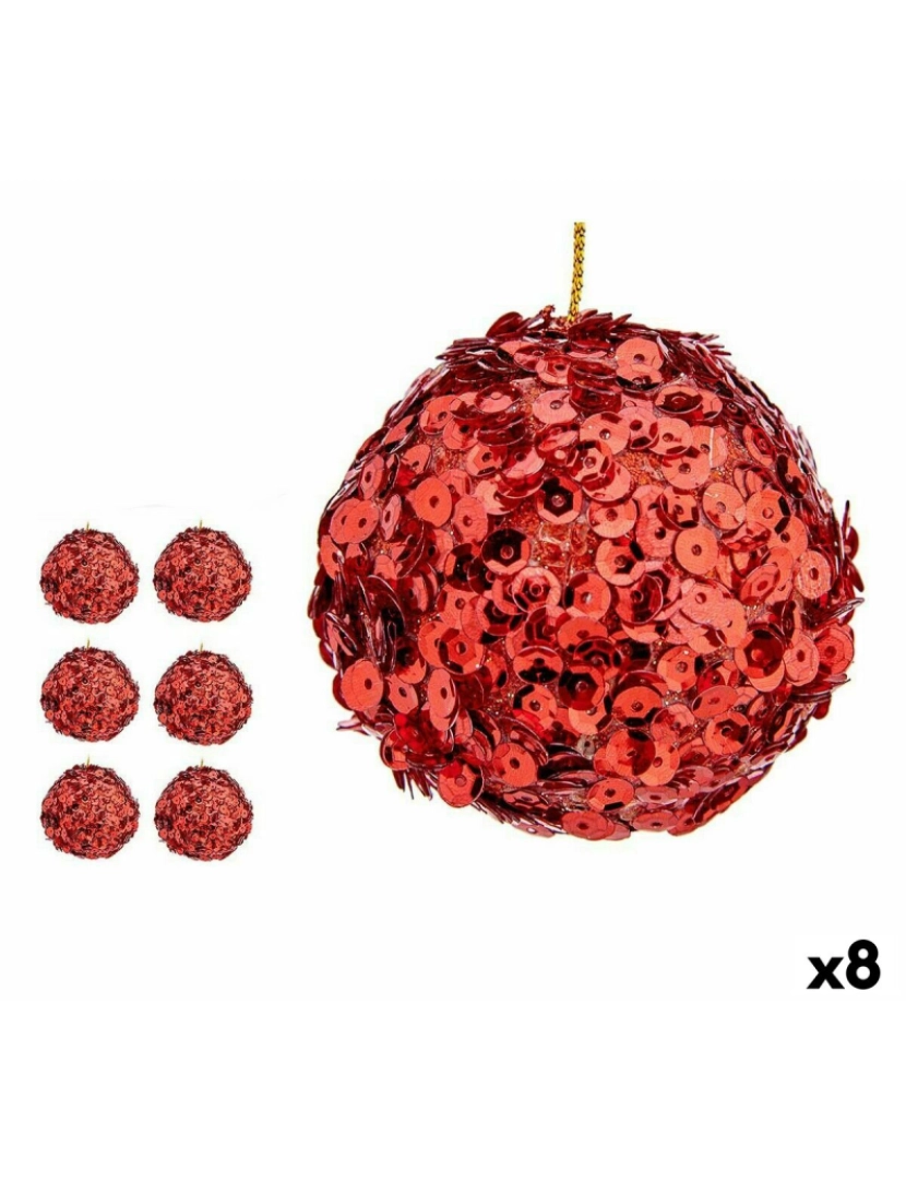 Krist+ - Conjunto de bolas de Natal Lantejoulas Vermelho Plástico 10 x 10 x 10 cm (8 Unidades)