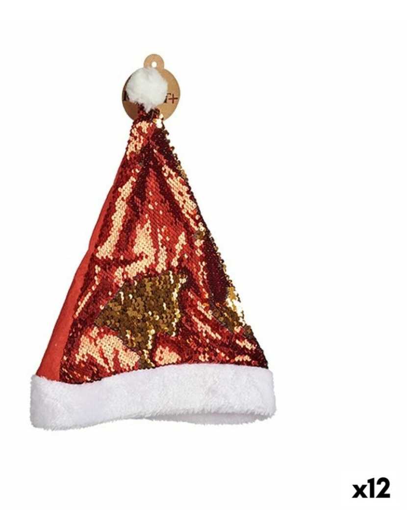 Krist+ - Gorro de Pai Natal Lantejoulas Vermelho Dourado 28 x 2 x 39 cm (12 Unidades)