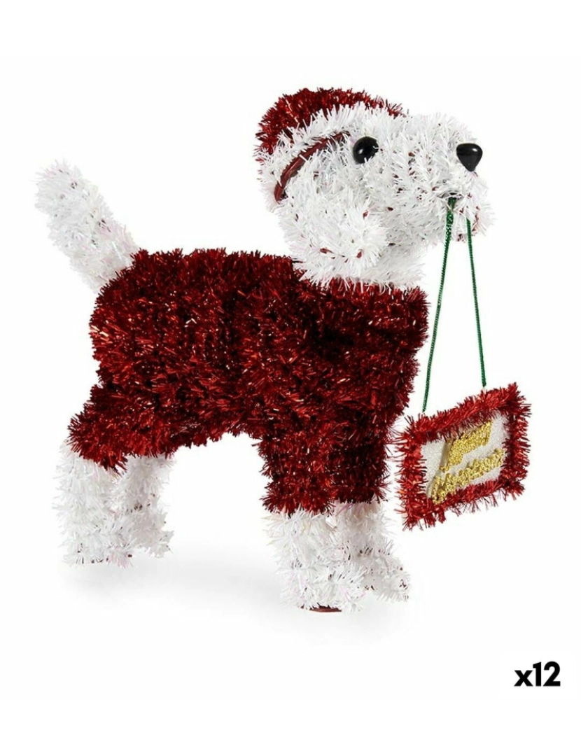 imagem de Figura Decorativa Cão Enfeite Cintilante Branco Vermelho Polipropileno PET 9 x 23 x 29,5 cm (12 Unidades)1