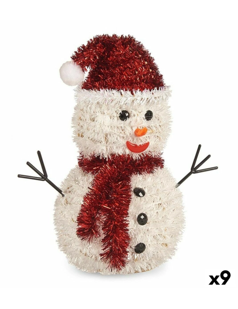 imagem de Figura Decorativa Boneco de neve Enfeite Cintilante Branco Vermelho Polipropileno PET 24 x 26 x 14 cm (9 Unidades)1