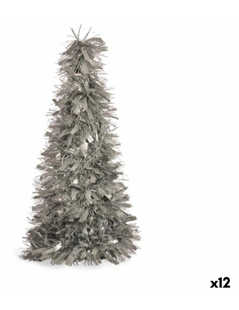 Krist+ - Figura Decorativa Árvore de Natal Enfeite Cintilante Prateado Polipropileno PET 27 x 45,5 x 27 cm (12 Unidades)