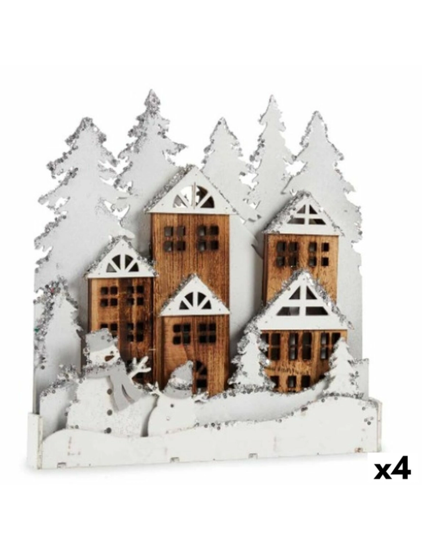 Krist+ - Figura Decorativa Leve Povoação Branco Castanho Madeira 44 x 44,7 x 6 cm (4 Unidades)