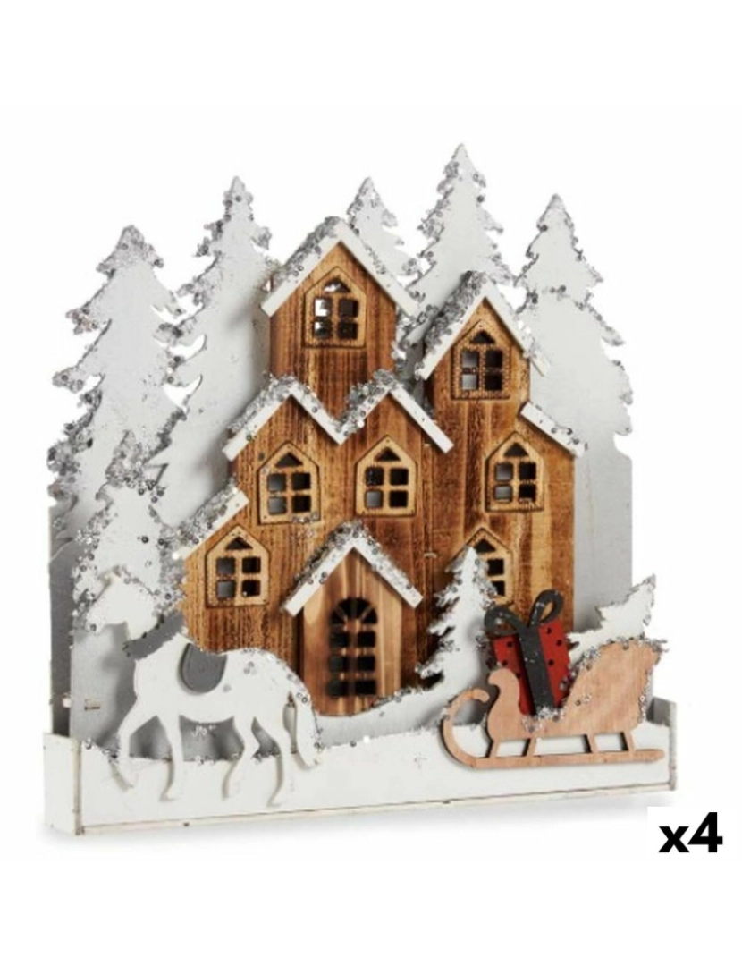 Krist+ - Figura Decorativa Leve Povoação Branco Castanho Madeira 44 x 44,5 x 6 cm (4 Unidades)