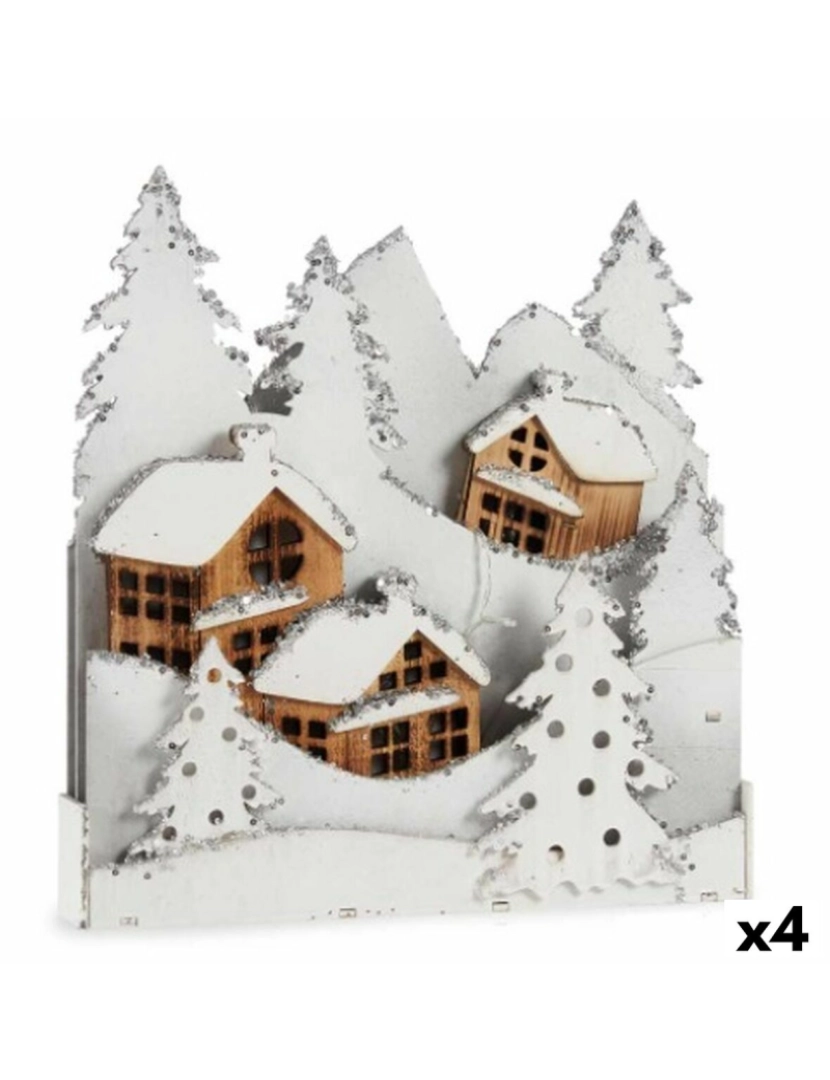 Krist+ - Figura Decorativa Leve Povoação Branco Castanho Madeira 44 x 48 x 7,5 cm (4 Unidades)