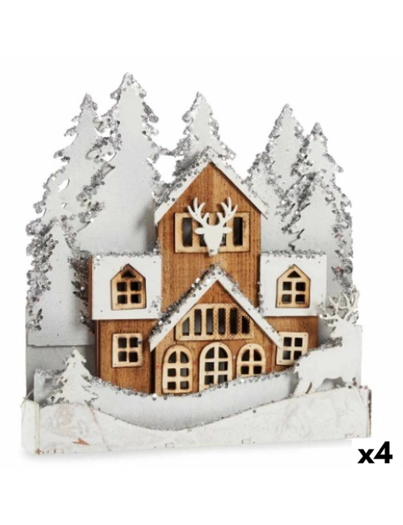 Krist+ - Figura Decorativa Leve Povoação Branco Castanho Madeira 44 x 43 x 6 cm (4 Unidades)