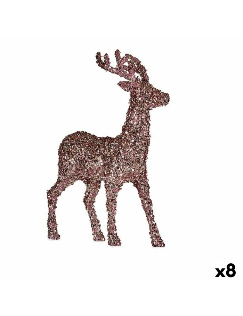 Krist+ - Figura Decorativa Rena de Natal Purpurina Cor de Rosa Dourado Plástico 15 x 45 x 30 cm (8 Unidades)