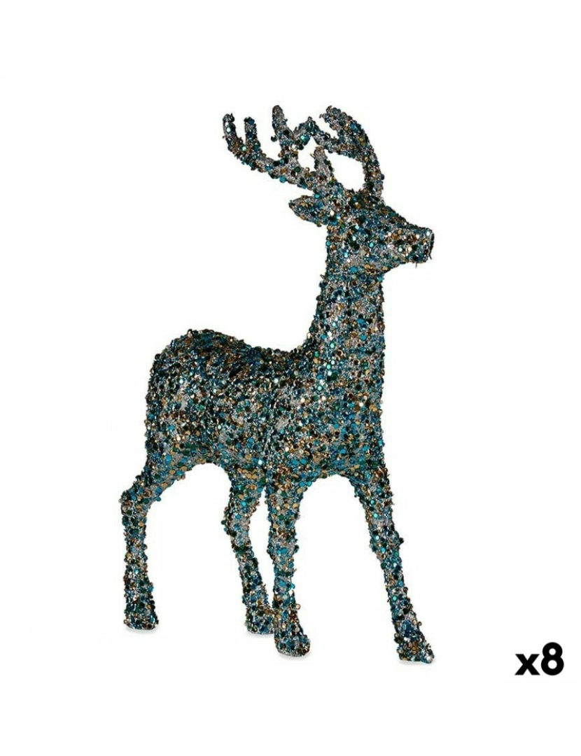 Krist+ - Figura Decorativa Rena de Natal Purpurina Azul Dourado Plástico 15 x 45 x 30 cm (8 Unidades)