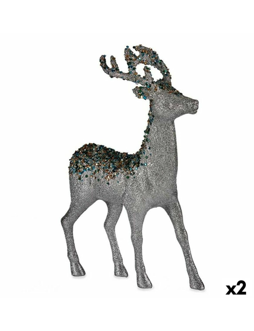 Krist+ - Figura Decorativa Rena de Natal Prateado Plástico 15 x 45 x 30 cm (2 Unidades)