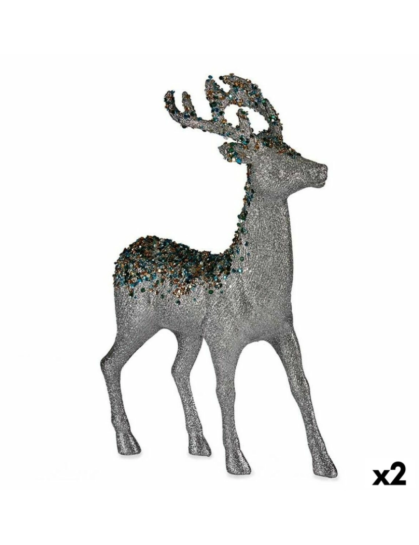 imagem de Figura Decorativa Rena de Natal Prateado Plástico 15 x 45 x 30 cm (2 Unidades)1