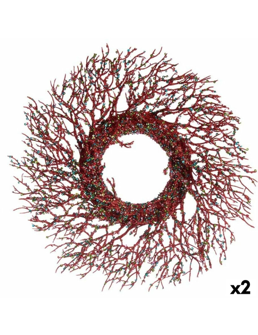 Krist+ - Coroa de Natal Rama Vermelho Plástico 50 x 10 x 50 cm (2 Unidades)