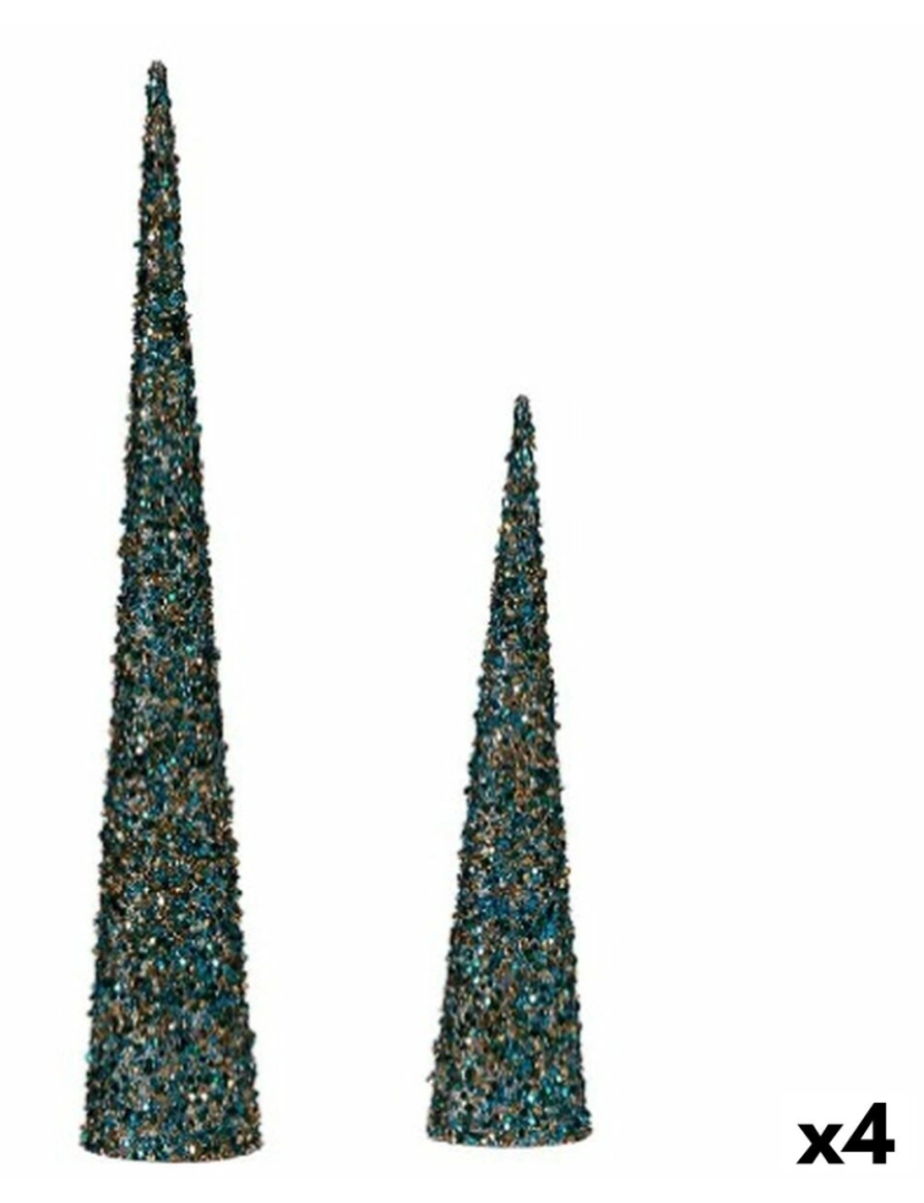 imagem de Conjunto de Figuras Cones Lantejoulas Azul Dourado Plástico (4 Unidades)1