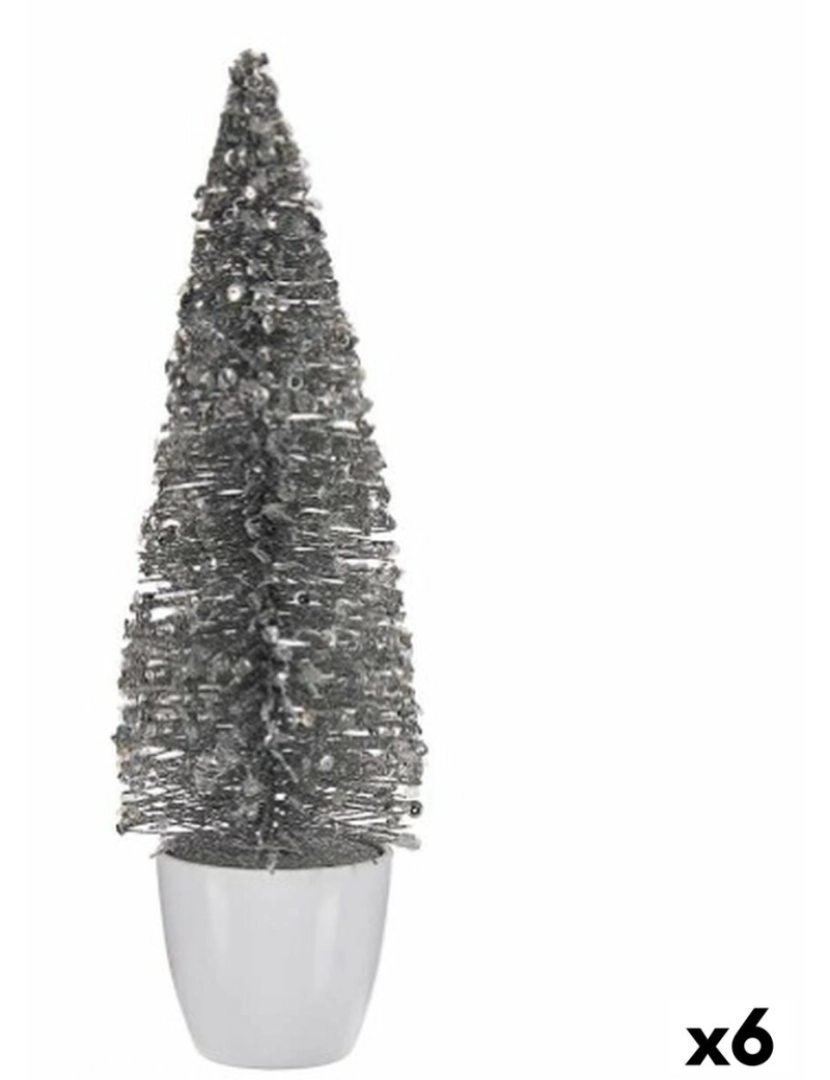 imagem de Figura Decorativa Árvore de Natal Branco Prateado Plástico 10 x 33 x 10 cm (6 Unidades)1