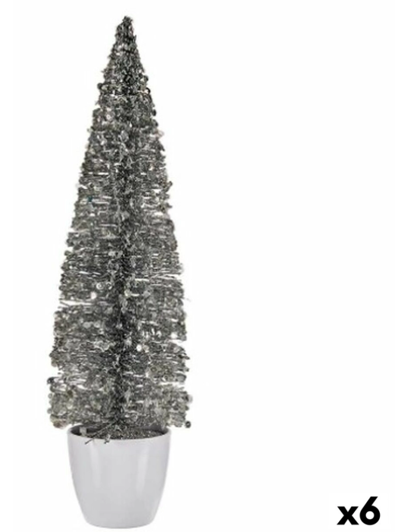 Krist+ - Figura Decorativa Árvore de Natal Prateado Plástico 10 x 38 x 10 cm (6 Unidades)