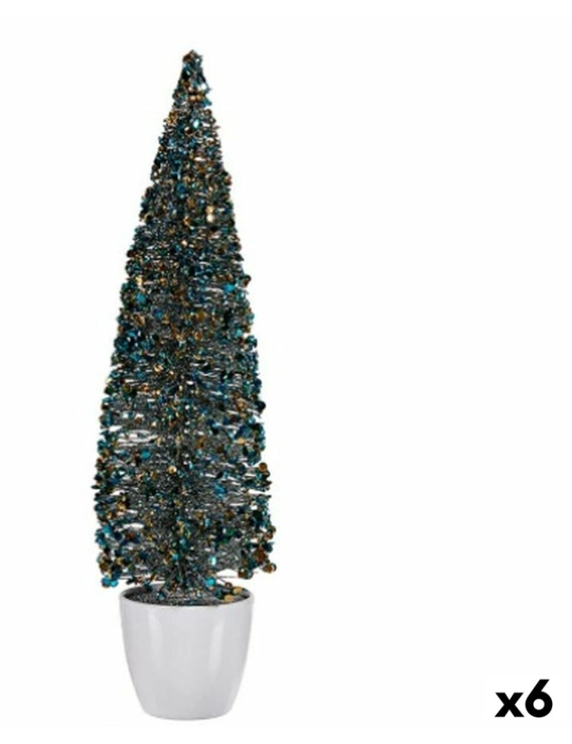 imagem de Figura Decorativa Árvore de Natal Azul Dourado Plástico 10 x 38 x 10 cm (6 Unidades)1