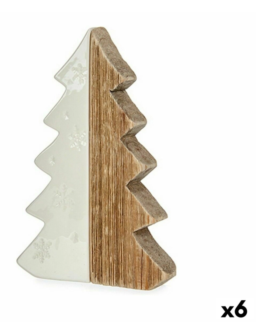 imagem de Figura Decorativa Árvore de Natal Branco Natural Madeira Cerâmica 3 x 21 x 14 cm (6 Unidades)1