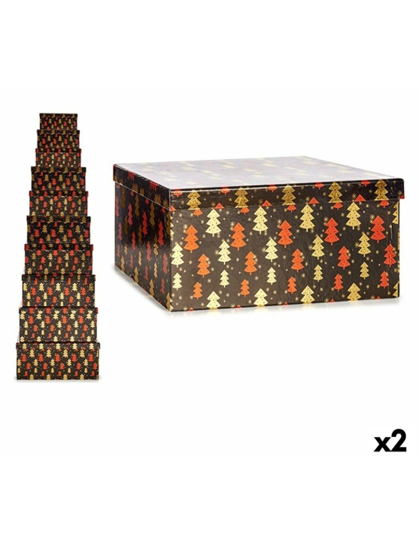 Krist+ - Jogo de Caixas Decorativas Árvore de Natal Preto Vermelho Dourado Cartão (2 Unidades)
