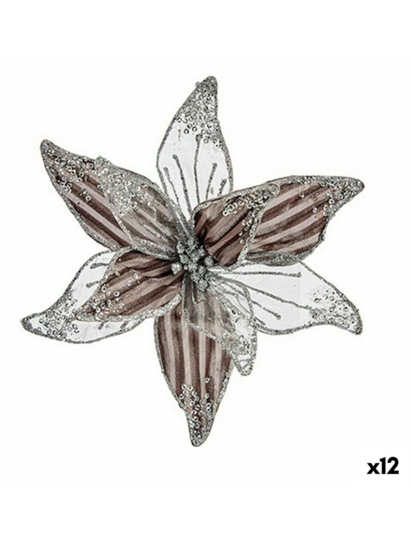 Krist+ - Flor Decorativa Prateado Plástico 25 x 25 x 7 cm (12 Unidades)