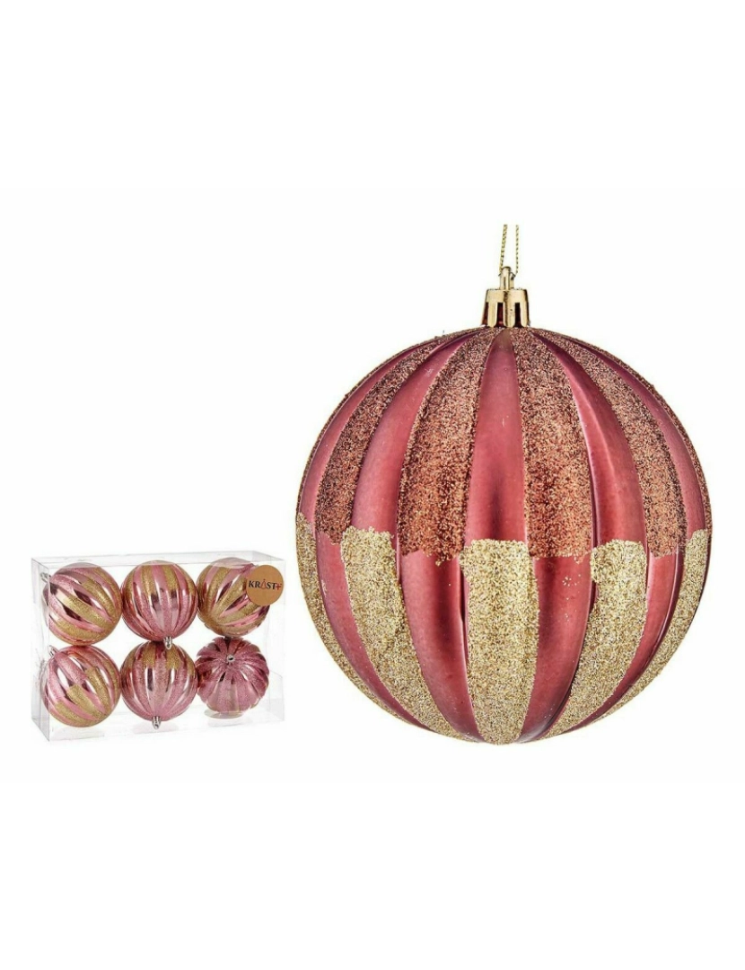 imagem de Conjunto de bolas de Natal 10 cm Cor de Rosa Dourado Plástico (6 Unidades)2