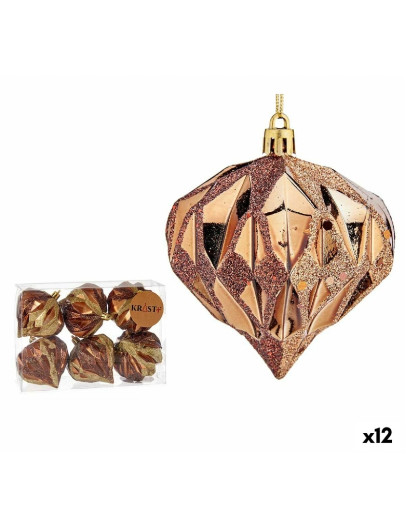 Krist+ - Conjunto de bolas de Natal Diamante Castanho Plástico 8 x 9 x 8 cm (12 Unidades)