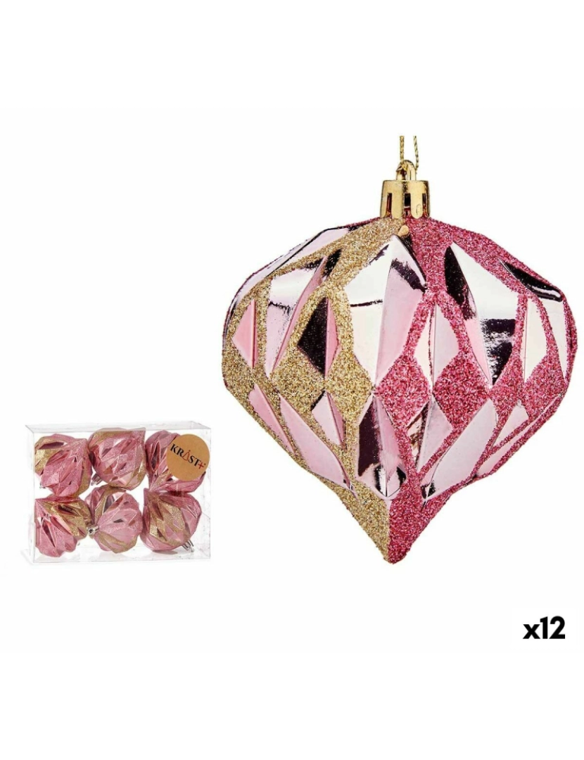 Krist+ - Conjunto de bolas de Natal Diamante Cor de Rosa Dourado Plástico 8 x 9 x 8 cm (12 Unidades)