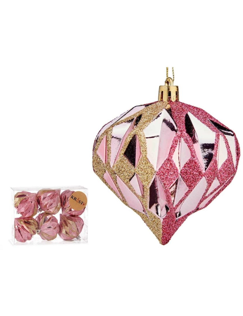 imagem de Conjunto de bolas de Natal Diamante Cor de Rosa Dourado Plástico 8 x 9 x 8 cm (12 Unidades)3