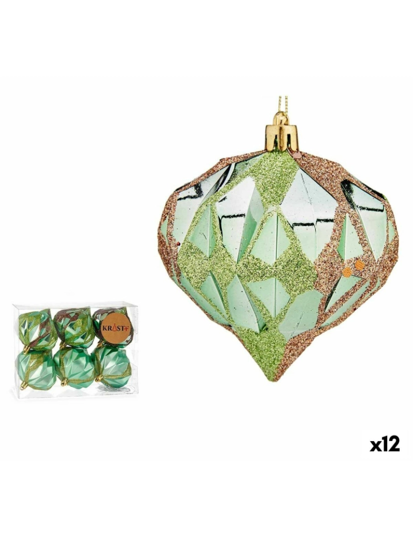 Krist+ - Conjunto de bolas de Natal Diamante Verde Plástico 8 x 9 x 8 cm (12 Unidades)