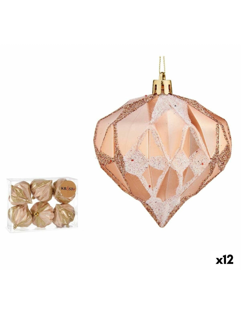 Krist+ - Conjunto de bolas de Natal Diamante Cobre Plástico Ø 8 cm (12 Unidades)