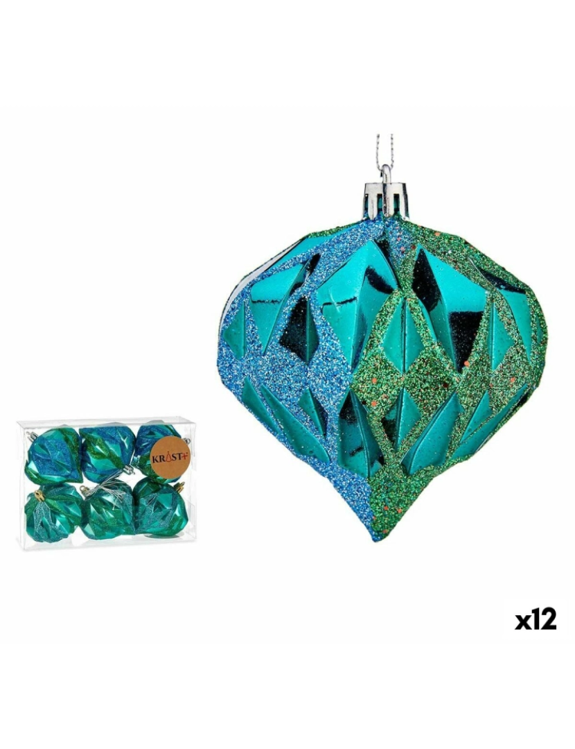 Krist+ - Conjunto de bolas de Natal Diamante Azul Plástico 8 x 9 x 8 cm (12 Unidades)