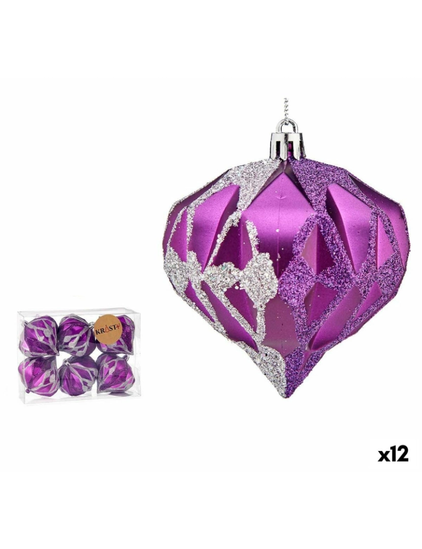 Krist+ - Conjunto de bolas de Natal Diamante Roxo Prateado Plástico 8 x 9 x 8 cm (12 Unidades)
