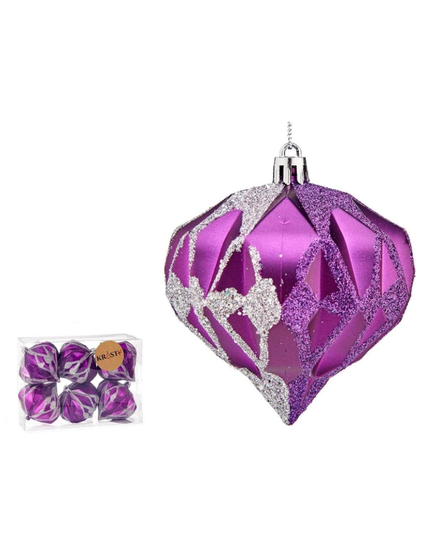 imagem de Conjunto de bolas de Natal Diamante Roxo Prateado Plástico 8 x 9 x 8 cm (12 Unidades)3