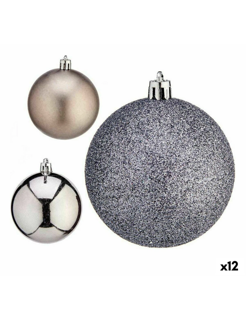 imagem de Conjunto de bolas de Natal Prateado Plástico Ø 7 cm (12 Unidades)1