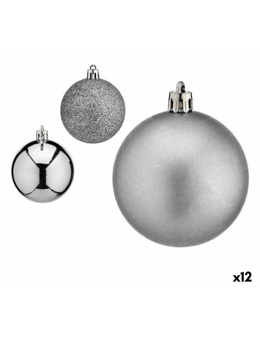 imagem de Conjunto de bolas de Natal Prateado Plástico Ø 6 cm (12 Unidades)1