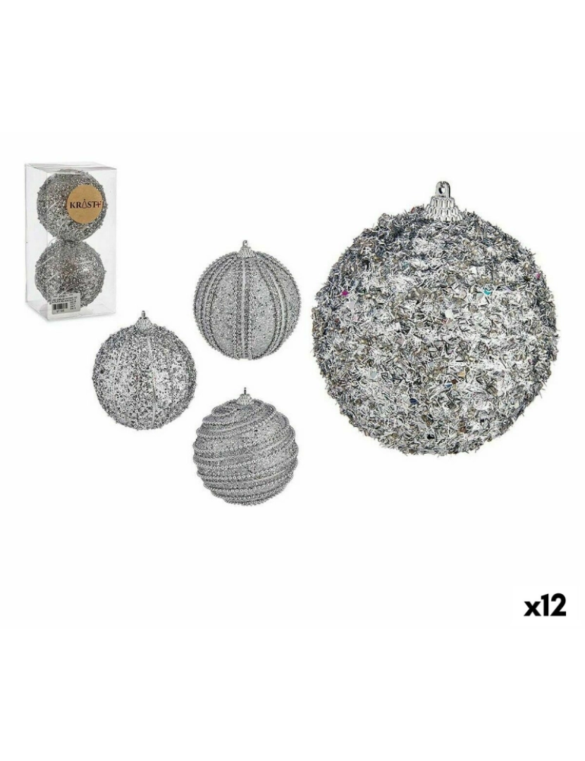 Krist+ - Conjunto de bolas de Natal Com relevo Ø 10 cm Prateado PVC (12 Unidades)
