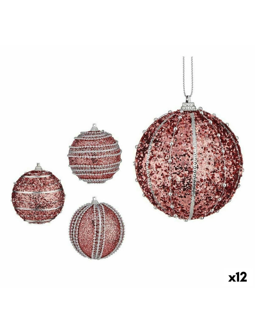 imagem de Conjunto de bolas de Natal Com relevo Ø 8 cm Cor de Rosa PVC (12 Unidades)1