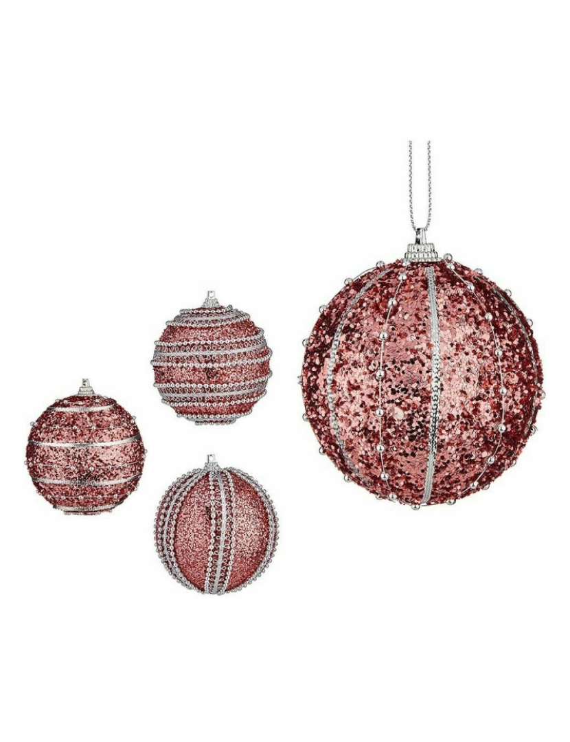 imagem de Conjunto de bolas de Natal Com relevo Ø 8 cm Cor de Rosa PVC (12 Unidades)2
