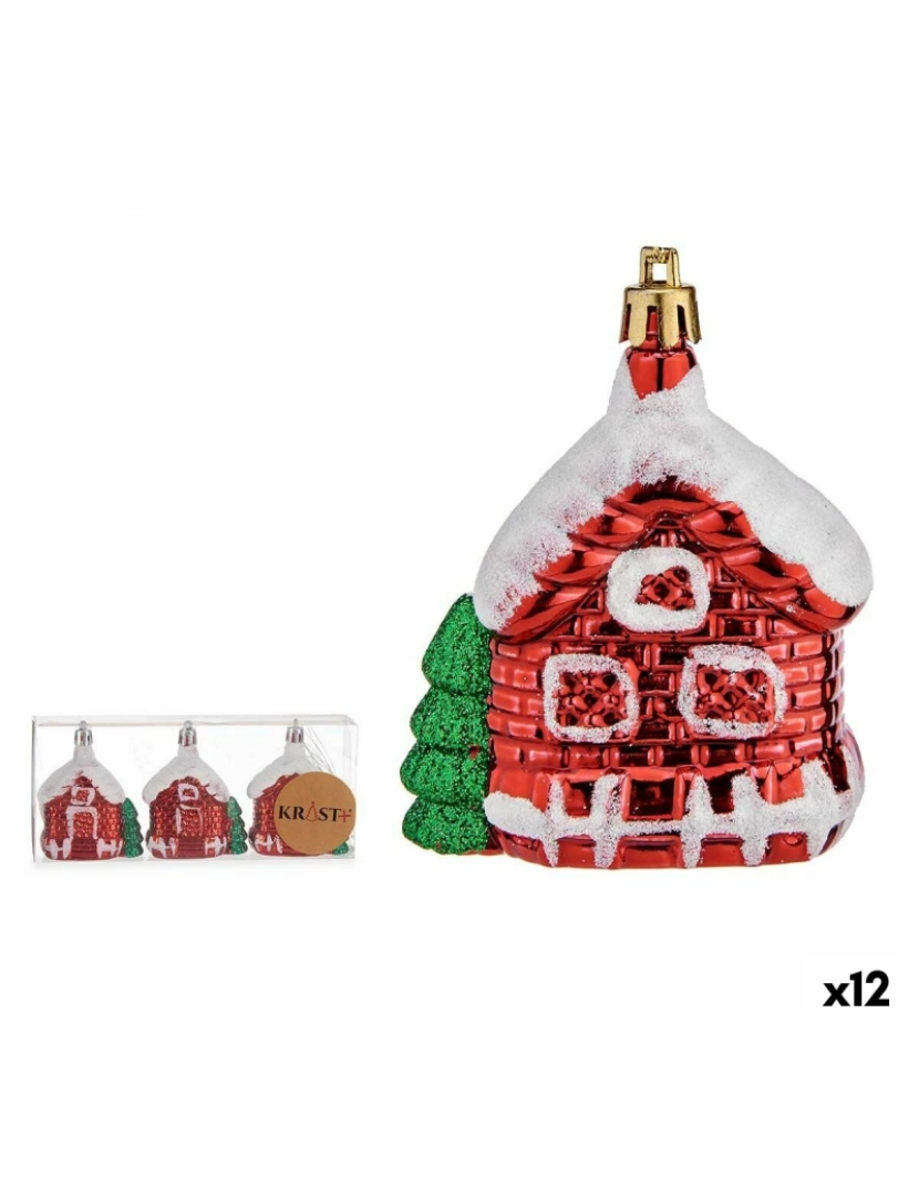 Krist+ - Conjunto de Decorações de Natal Casa 3 Peças Branco Vermelho Verde Dourado Plástico 3,5 x 8 x 6 cm (12 Unidades)