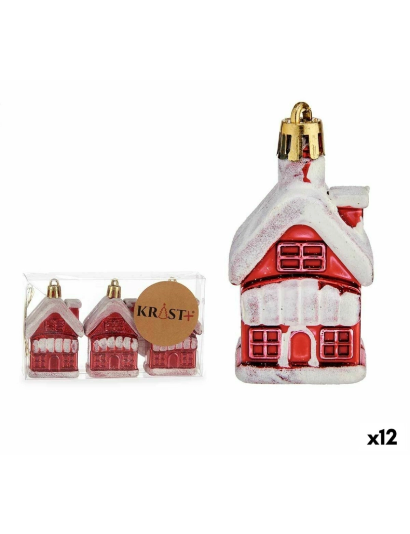 Krist+ - Conjunto de Decorações de Natal Casa Branco Vermelho Dourado Plástico 2,5 x 7 x 4 cm (12 Unidades)