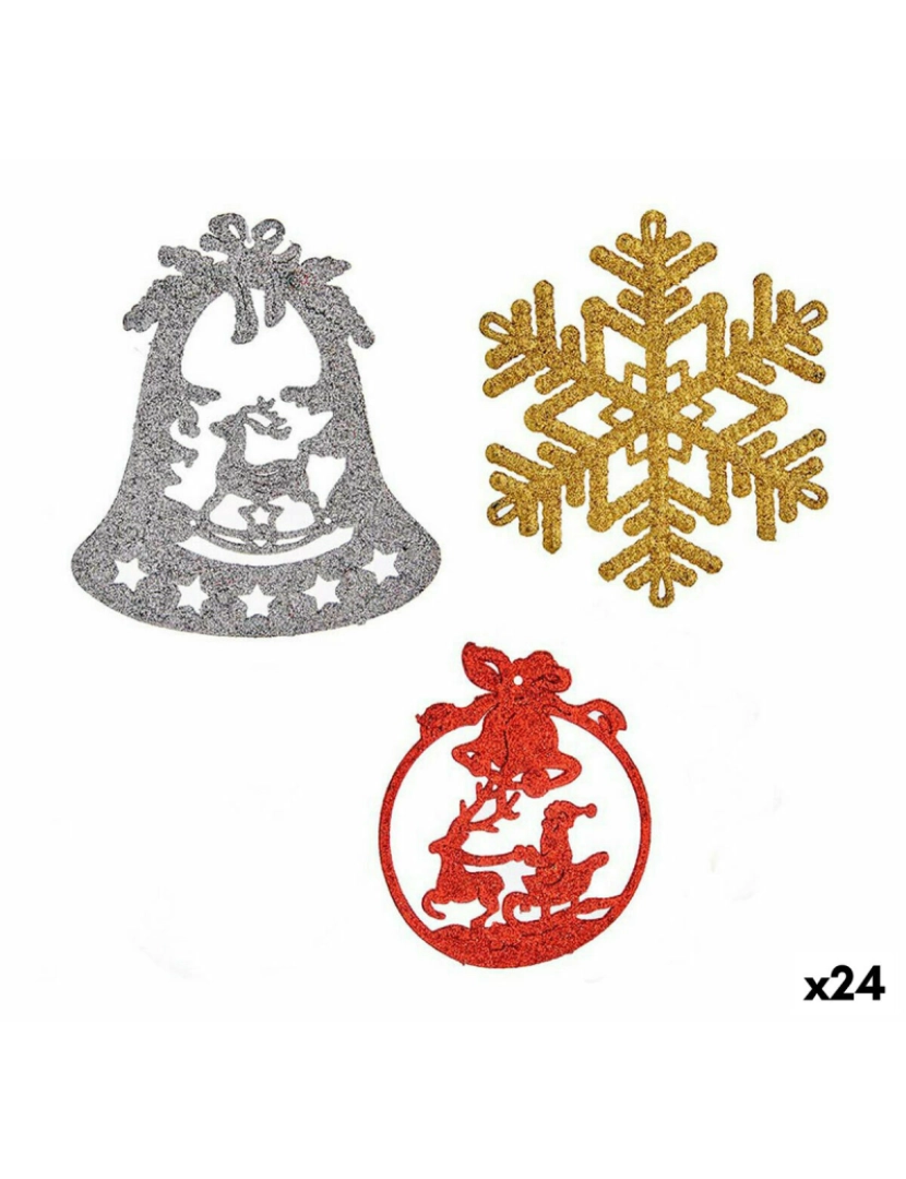 imagem de Conjunto de Decorações de Natal Vermelho Dourado Prateado Plástico (24 Unidades)1