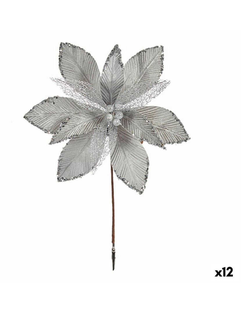 Krist+ - Flor Decorativa Prateado Plástico 32 x 47 x 2 cm (12 Unidades)