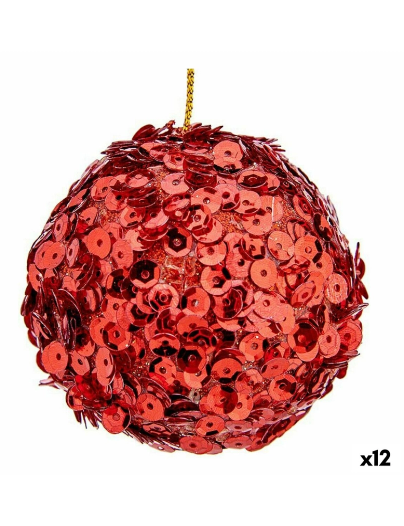 Krist+ - Conjunto de bolas de Natal Lantejoulas Vermelho Plástico 8 x 8 x 8 cm (12 Unidades)