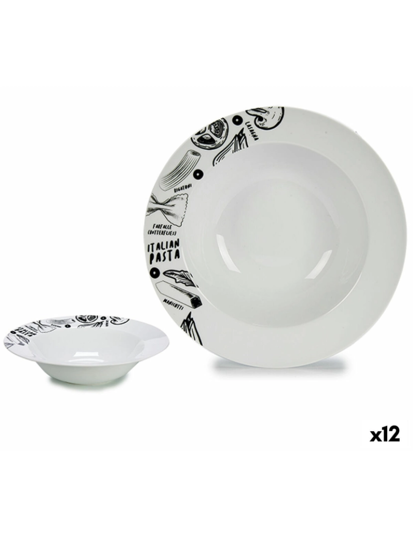 Bigbuy Home - Prato para Massa Branco Preto Porcelana 30 x 7,5 x 30 cm (12 Unidades)