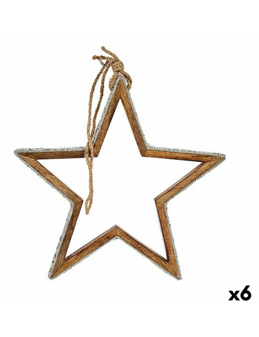 Krist+ - Adorno Natalício Estrela Prateado Juta Madeira 28,5 x 6 x 56 cm (6 Unidades)