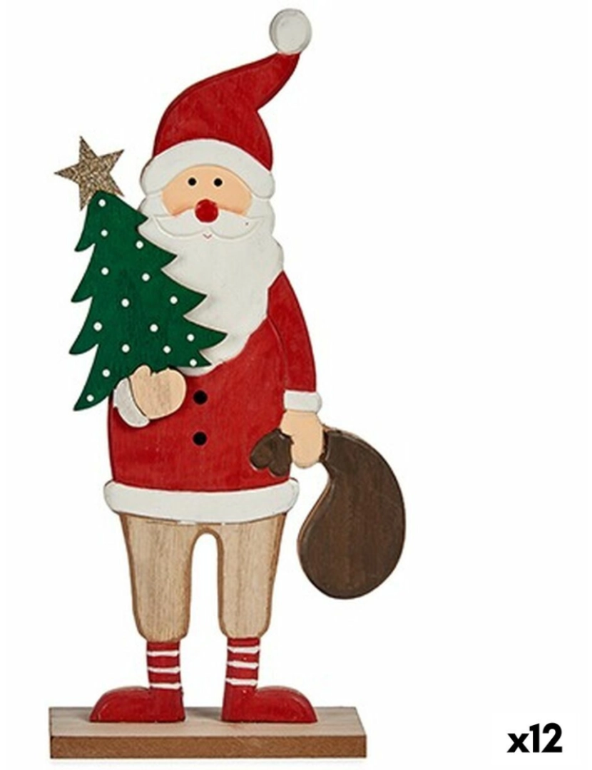 imagem de Figura Decorativa Pai Natal Branco Castanho Vermelho Verde Madeira 5 x 30 x 15 cm (12 Unidades)1