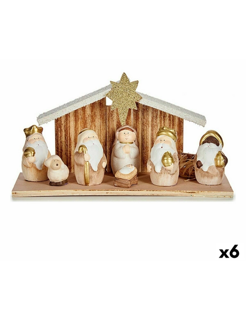 imagem de Presépio de Natal Branco Castanho Dourado Madeira Cerâmica 11 x 15,5 x 30 cm (6 Unidades)1