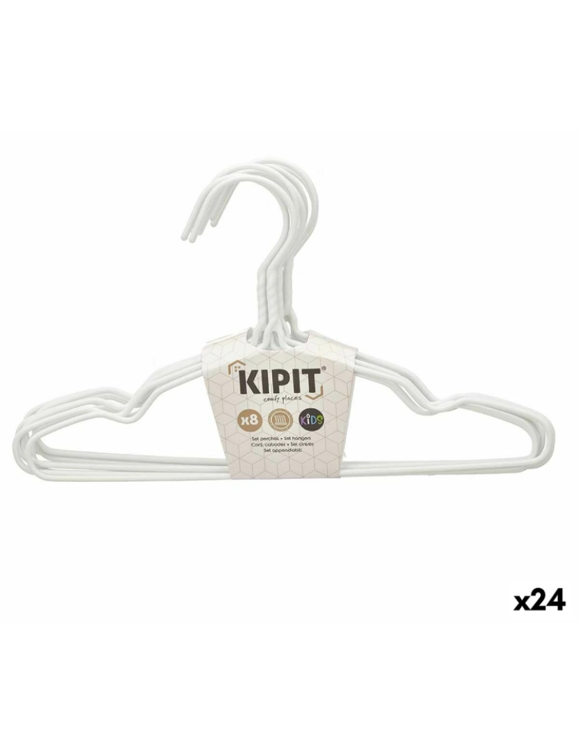 Kipit - Conjunto de Cabides Infantil 30 x 18 x 1 cm Branco Metal Silicone (24 Unidades)