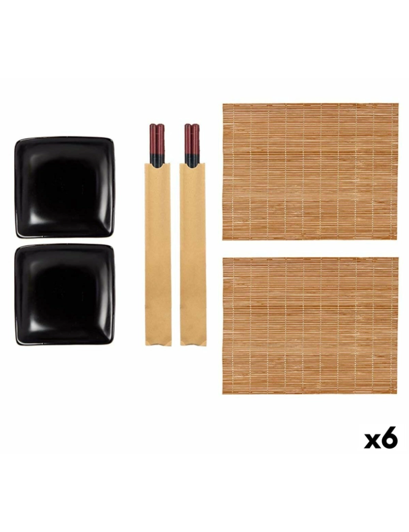 Kinvara - Conjunto de sushi Preto Cerâmica Bambu (6 Unidades)