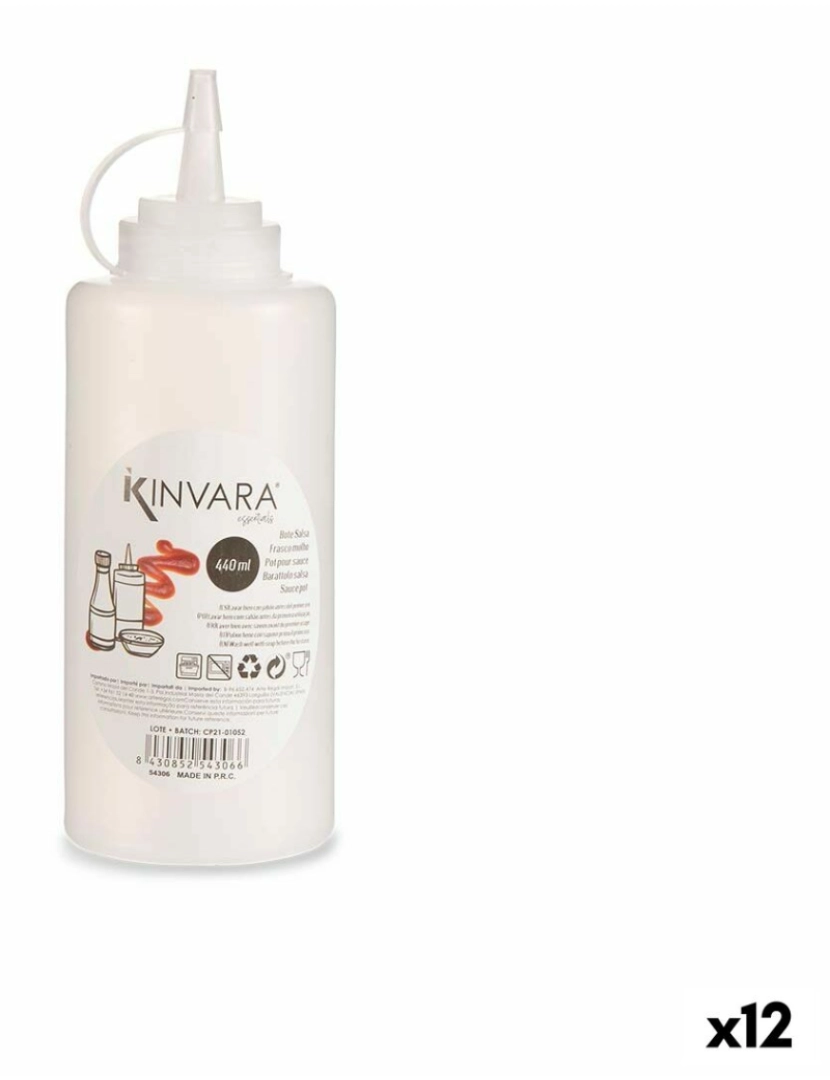 Kinvara - Frasco para Molhos Transparente Plástico 400 ml (12 Unidades)