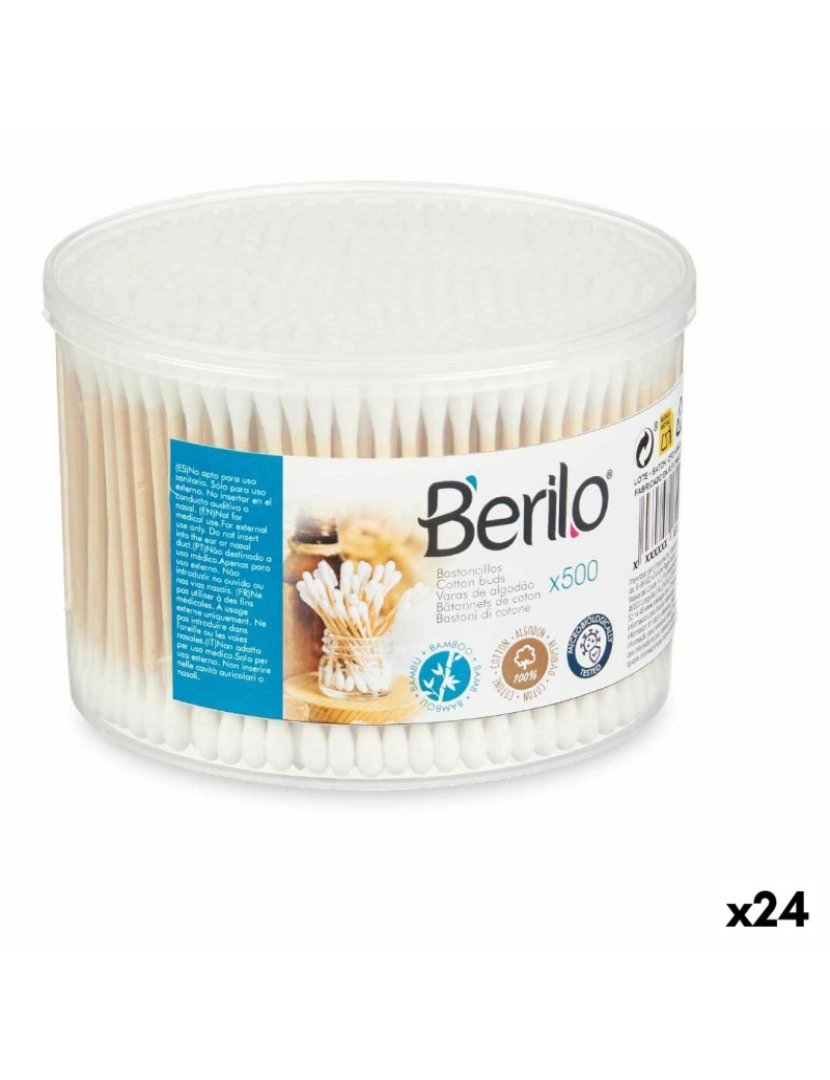 Berilo - Cotonetes de Algodão Branco Castanho Algodão Bambu (24 Unidades)