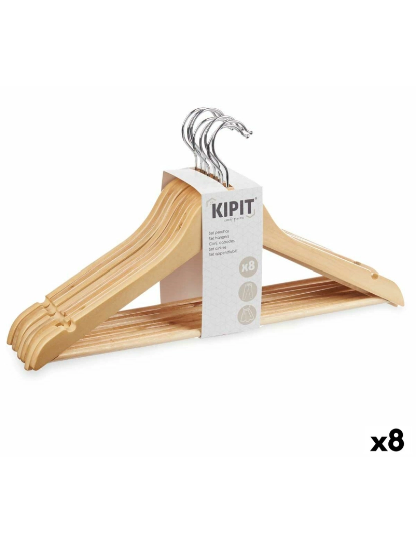 Kipit - Conjunto de Cabides 44,5 x 1,2 x 23 cm Castanho Madeira Metal (8 Unidades)