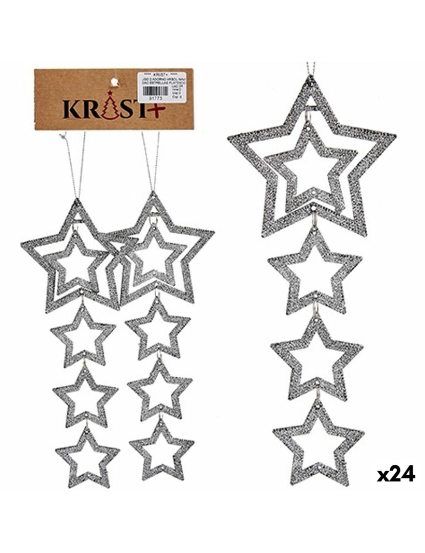 Krist+ - Conjunto de Decorações de Natal Estrela Prateado 19 x 0,2 x 23 cm (24 Unidades)